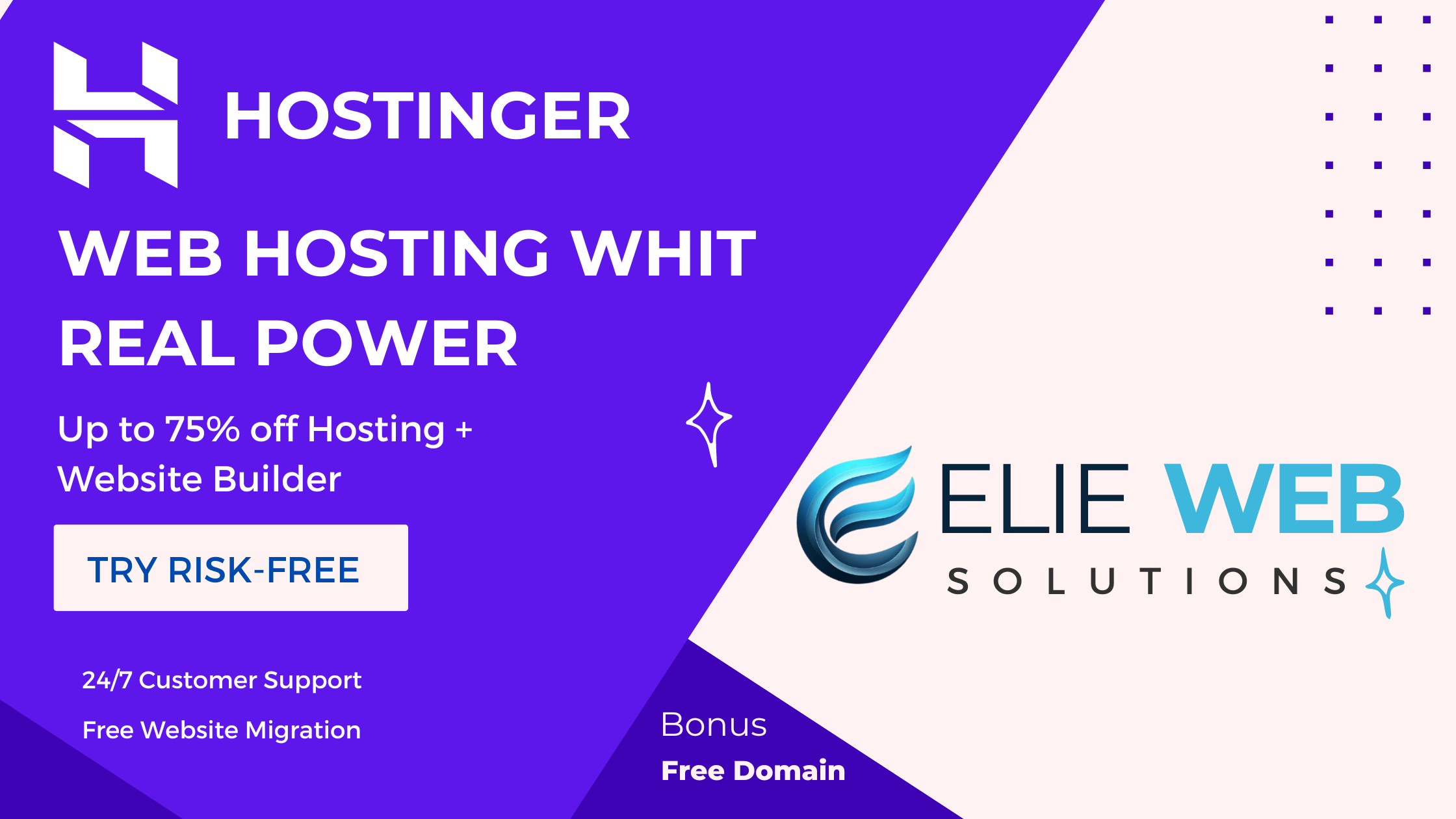 Hostinger web hosting promotion with Elie Web Solutions - up to 75% off hosting and website builder