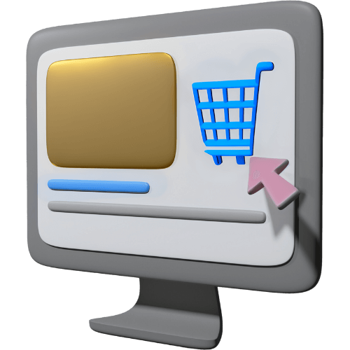 Custom web development solution illustration with shopping cart icon on a computer screen