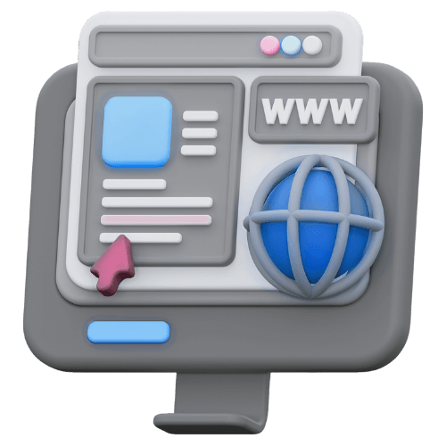 Illustration of website content creation with globe and WWW icon