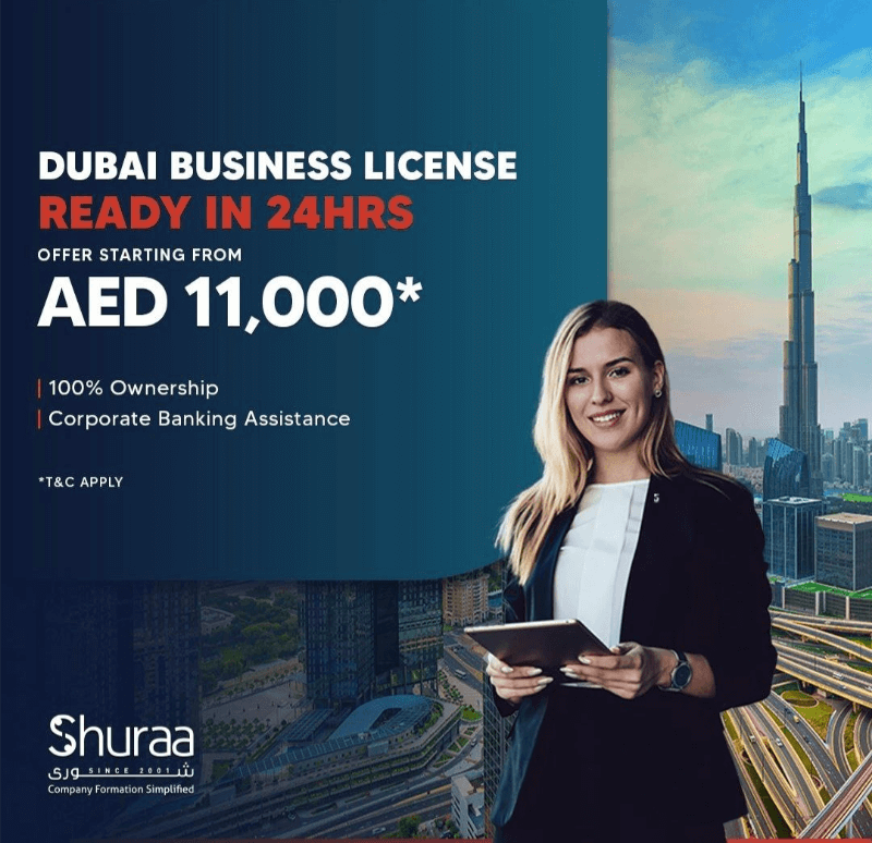 Dubai business license promotion - ready in 24 hours starting from AED 11,000 by Shuraa Business Setup